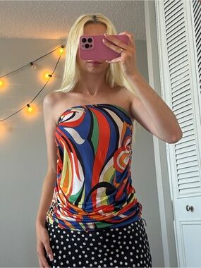 Vintage Colorful Abstract Strapless Tube Top